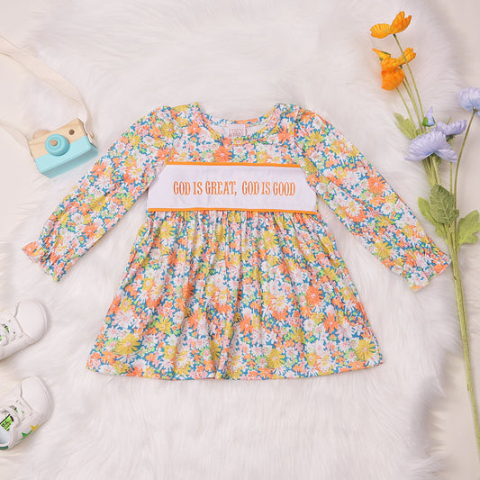 God is Great, God is Good Embroidered Floral Dress