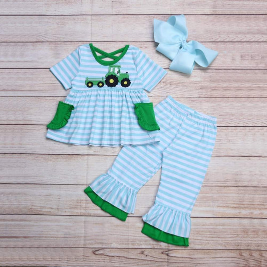 Tractor Embroidered Girls Set