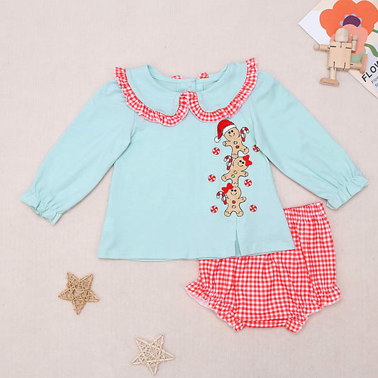 Gingerbread Man Embroidered Girl Bloomer Set