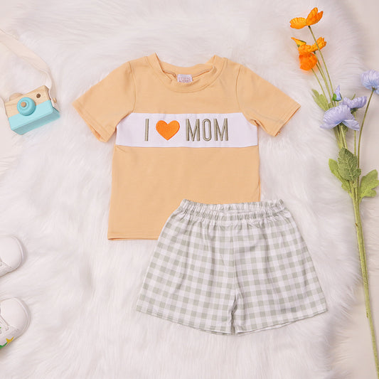 “I Love Mom” Embroidered Boys Set