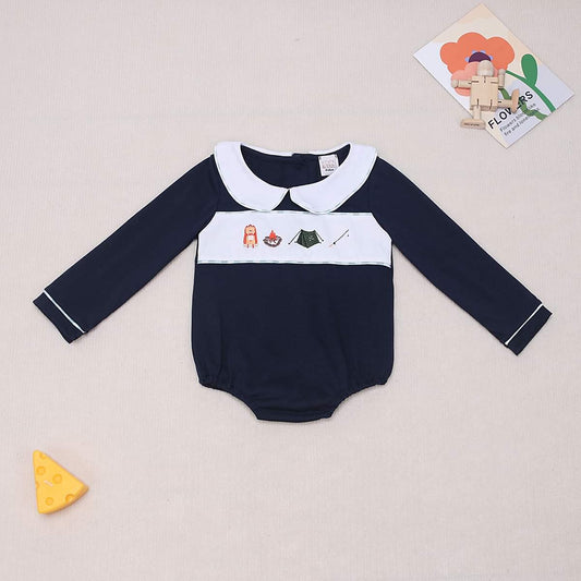 Camping Tent Embroidered Boys Romper