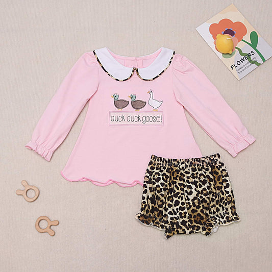 “Duck Duck Goose” Embroidered Girls Bummie set