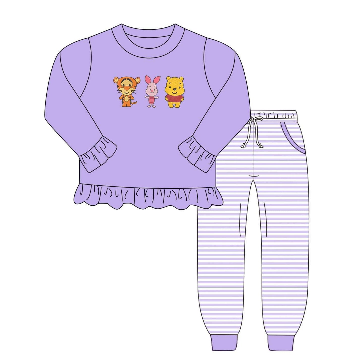 Pooh Bear Purple Girls Ruffle Pullover Jogger Set