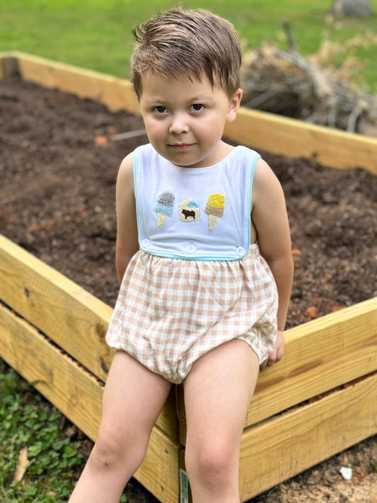 Ice Cream French Knot Boys Romper