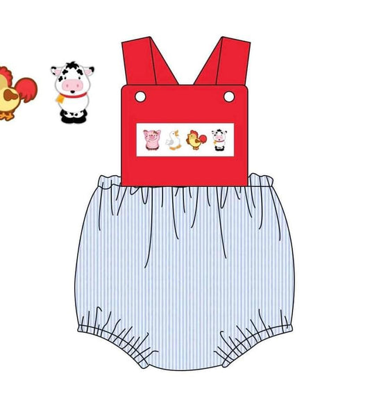 Farm Animal Embroidered Boy Romper