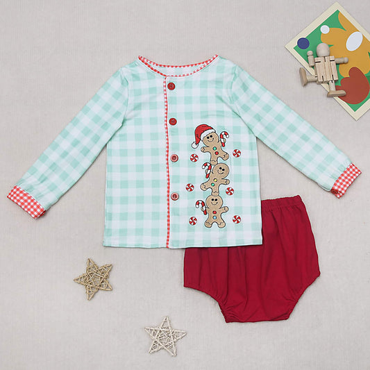 Gingerbread Man Embroidered Boy Bloomer Set