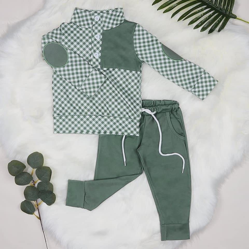 Green Plaid Pullover Boys Set