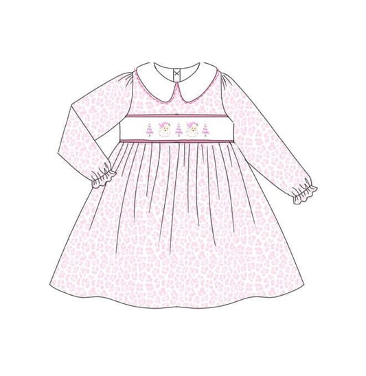 Pink Christmas Embroidered Girls Dress