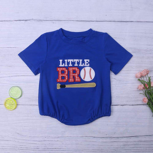 Little Bro Embroidered Baseball Bubble Boys Romper