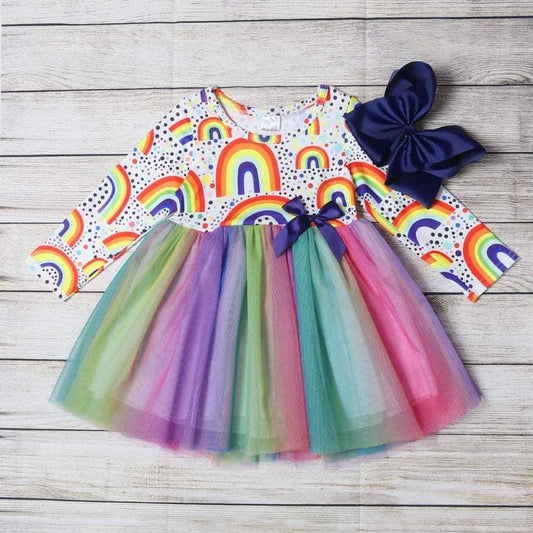 Rainbow Print Tulle Dress