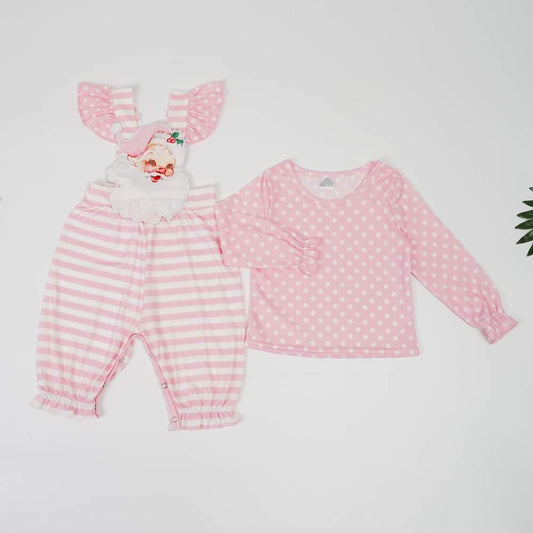 Santa Embroidered Appliqué Girls Jumpsuit Set