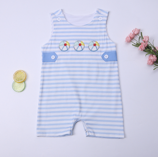 Beach Ball Embroidered Trio Boys Romper