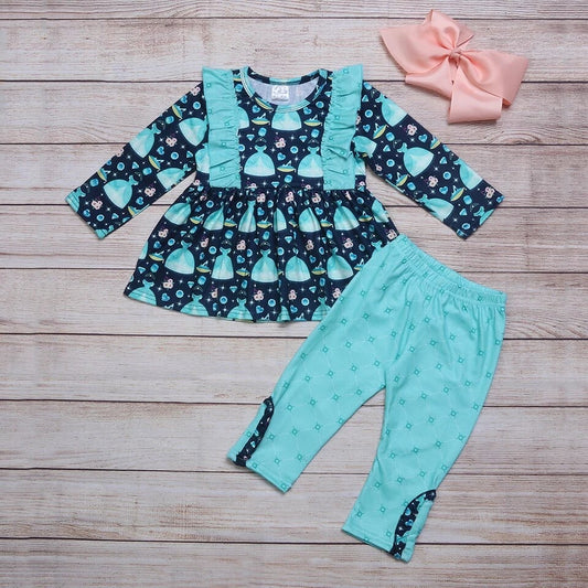 Princess Cinderella Dress Print Girls Pant Set