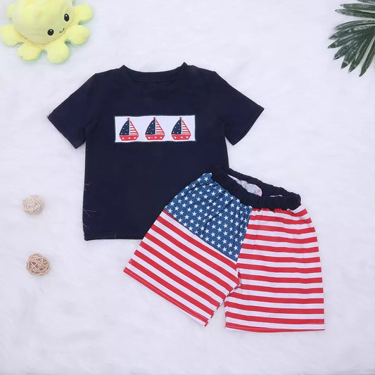 Sailboat Embroidered Independence Day Boys Styles