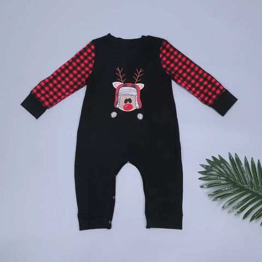 Reindeer Embroidered Christmas Boys Romper