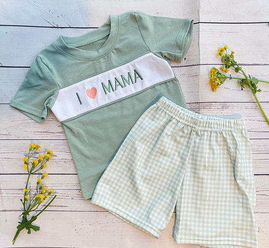 I Love Mama Embroidered Boy Set