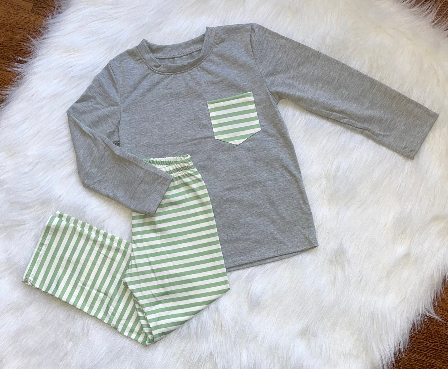 Boys Green Striped Pants Set