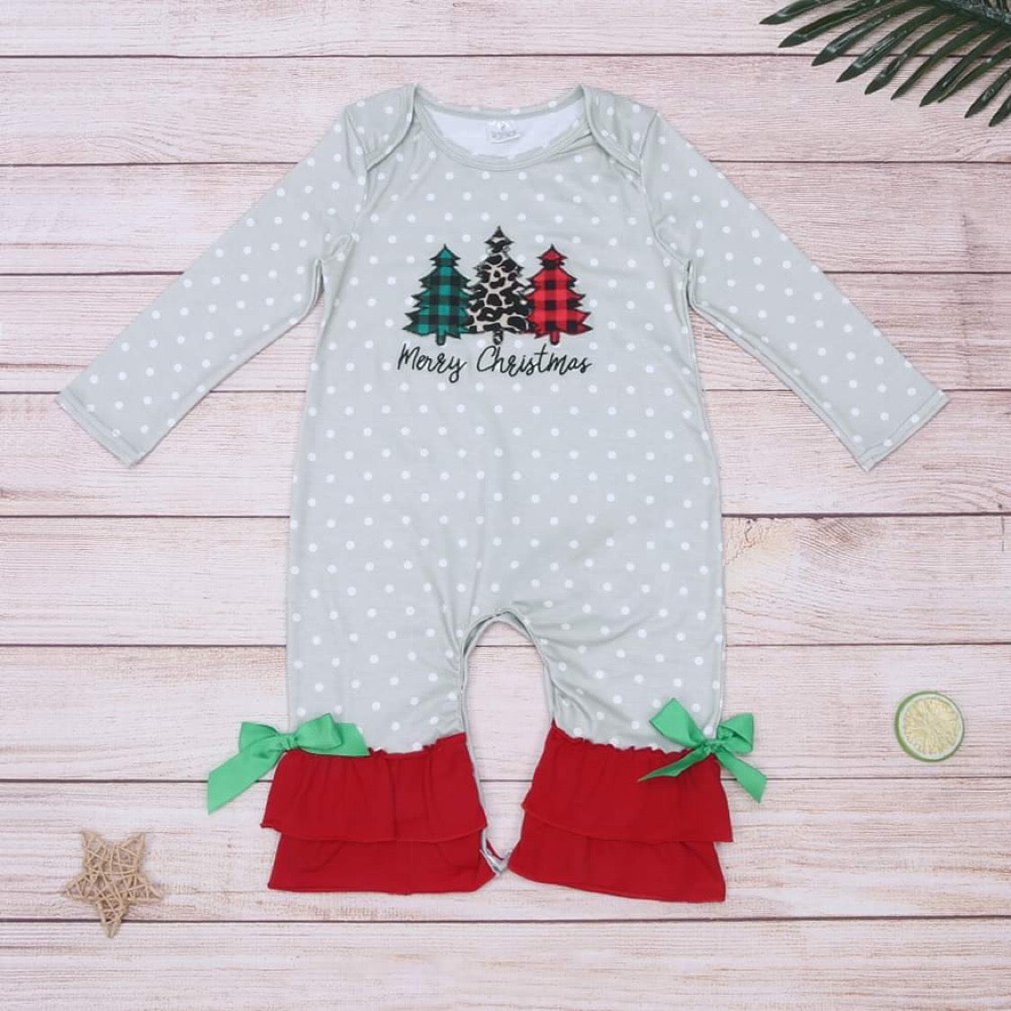 Merry Christmas Embroidered Girls Romper